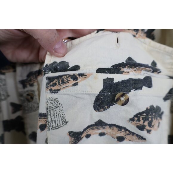 Vtg 90s Streetwear Mens Large Fishing Fish All Over Print Collared Button Shirt - Picture 4 of 11